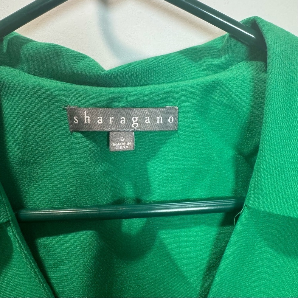 Sharagano Vibrant Green Midi Dress with Tie Sleeves size 6 - Picture 2 of 16